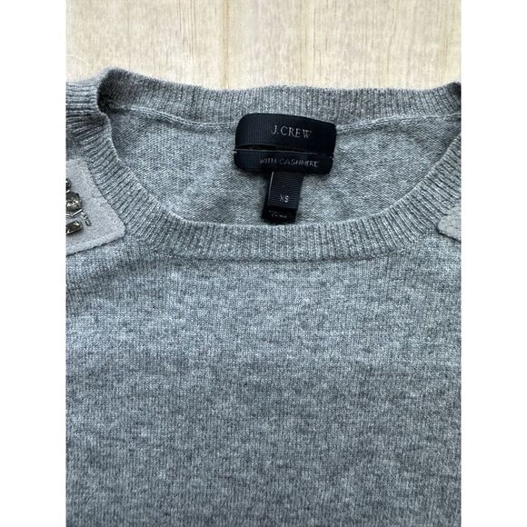 J Crew Jeweled-Shoulder Sweater Gray Size XS With Cashmere And Wool Pullover EUC - Picture 2 of 6